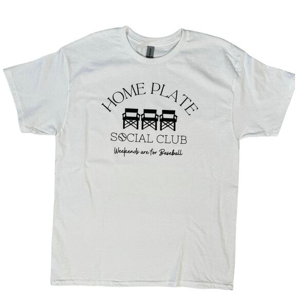 Home Plate Baseball Social Club Medium White Women's T-Shirt Short Sleeves - Picture 2 of 7